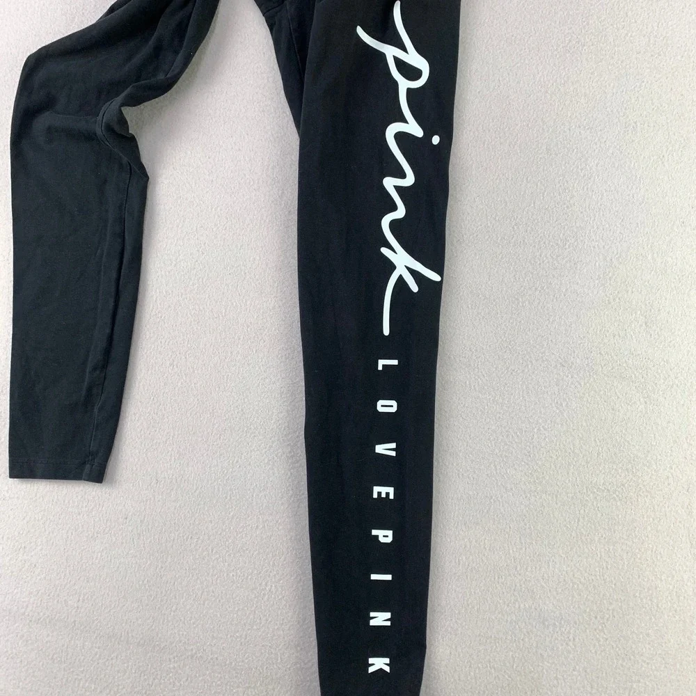 Pink Victoria's Secret Leggings Womens Medium Black Graphic Love Pink Activewear
